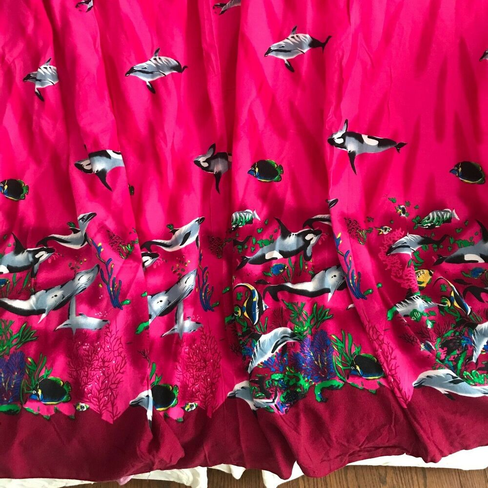 Women's Pink Beach Cover Up Sarong Pareo Long Wrap Skirt Ocean Sea Fish Theme